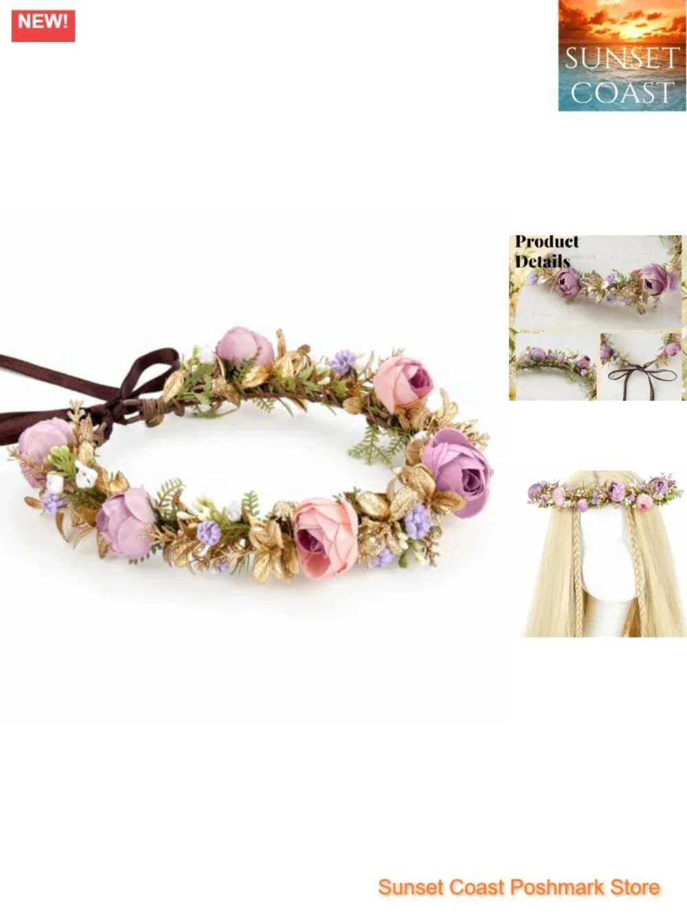 Fairy Flower Crown Headband - Boho Woodland Floral Hair Accessory for Weddings